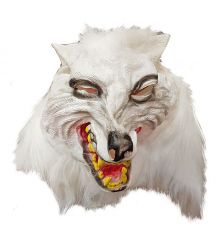 Αποκριάτικο Αξεσουάρ Μάσκα Latex Λύκος Λευκός με Μαλλιά