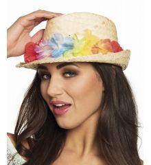 Αποκριάτικο Αξεσουάρ Καπέλο Ψάθινο με Λουλούδια