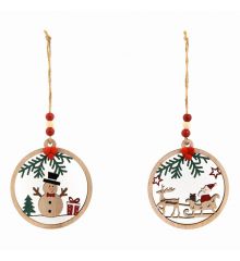 Χριστουγεννιάτικο Ξύλινo Στρογγυλό Κρεμαστό Στολίδι με Φιγούρες - 2 Σχέδια (20cm) - 1 Τεμάχιο
