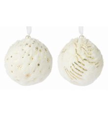 Χριστουγεννιάτικη Μπάλα με Λευκή Γούνα - 2 Σχέδια (8cm)
