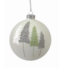 Χριστουγεννιάτικη Μπάλα Γυάλινη Λευλή με Δέντρα - 2 Σχέδια (8cm)