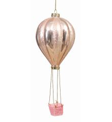 Χριστουγεννιάτικο Γυάλινο Αερόστατο Ροζ (24cm) - 1 Τεμάχιο