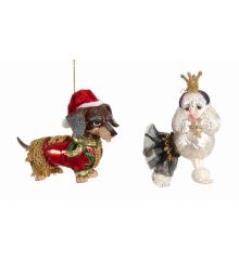 Χριστουγεννιάτικo Γυάλινo Σκυλάκι - 2 Σχέδια (12cm) - 1 Τεμάχιο