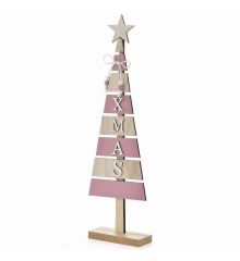 Χριστουγεννιάτικο Διακοσμητικό Δέντρο Ροζ με "XMAS" (48cm)
