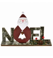 Χριστουγεννιάτικο Διακοσμητικό Ξύλινο "NOEL" με Άγιο Βασίλη (21cm)
