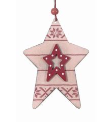 Χριστουγεννιάτικο Ξύλινο Αστεράκι Ροζ (12cm) - 1 Τεμάχιο