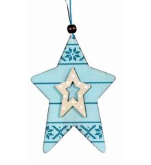 Χριστουγεννιάτικο Ξύλινο Αστεράκι Μπλε (12cm) - 1 Τεμάχιο