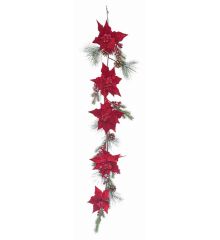 Χριστουγεννιάτικη Διακοσμητική Γιρλάντα με Αλεξανδρινά Λουλούδια (175cm)