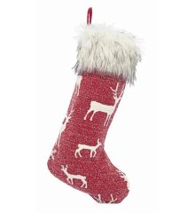 Χριστουγεννιάτικη Διακοσμητική Κόκκινη Κάλτσα με Ταράνδους (54cm)