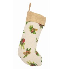 Χριστουγεννιάτικη Διακοσμητική Κάλτσα Μπεζ  με Γκι (50cm)