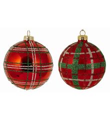 Χριστουγεννιάτικη Μπάλα Γυάλινη Κόκκινη Καρό - 2 Σχέδια (10cm)