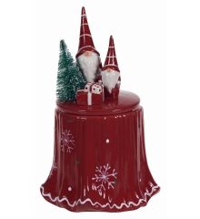 Χριστουγεννιάτικη Κεραμική Κόκκινη Μπισκοτιέρα με Νάνους (23cm)