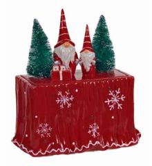Χριστουγεννιάτικη Κεραμική Κόκκινη Μπισκοτιέρα με Νάνους (28cm)