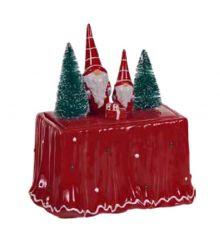 Χριστουγεννιάτικη Κεραμική Κόκκινη Μπισκοτιέρα με Νάνους (23cm)