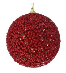 Χριστουγεννιάτικη Μπάλα Κόκκινη με Στρας και Χάντρες (10cm)