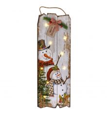 Χριστουγεννιάτικη Ξύλινη Διακοσμητική Πινακίδα με Χιονάνθρωπο και Φως (60cm)