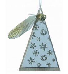 Χριστουγεννιάτικο Ξύλινο Τριγωνάκι Χρυσό με Φτερό και Κουδουνάκι (10cm)