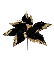 Χριστουγεννιάτικο Λουλούδι Μαύρο με Χρυσό Στρας Αλεξανδρινό (35cm)