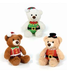 Χριστουγεννιάτικα Αρκουδάκια Λούτρινα με Στολή Καρυοθραύστη - 3 Χρώματα (22cm)