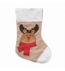 Χριστουγεννιάτικη Διακοσμητική Κάλτσα Μπεζ με Τάρανδο (55cm)