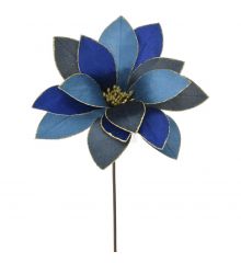 Χριστουγεννιάτικο Λουλούδι Γαλάζιο Αλεξανδρινό με Χρυσό Γκλίτερ (60cm)