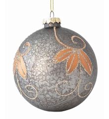 Χριστουγεννιάτικη Μπάλα Γυάλινη Γκρι με Σαμπανί Σχέδια - Σετ 4 τεμ. (10cm)