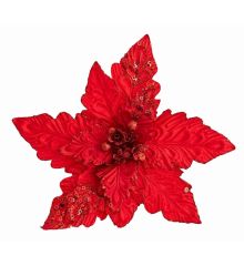 Χριστουγεννιάτικο Λουλούδι Κόκκινο Αλεξανδρινό με Γκλίτερ (50cm)