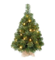 Χριστουγεννιάτικο Φωτιζόμενο Επιτραπέζιο Δέντρο Πράσινο με 20 LED σε Πουγκί Λινάτσα (45cm)