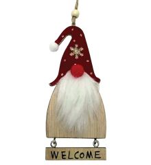 Χριστουγεννιάτικος Ξύλινος Κρεμαστός Νάνος με Επιγραφή "WELCOME" (15cm)
