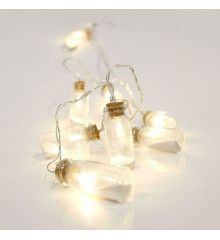 10 Λευκά Θερμά Φωτάκια LED Μπαταρίας με Γυάλινα Βαζάκια και Άμμο (2m)