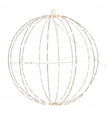 Ασημι Μεταλλικη Μπαλα Φωτιζομενη 40cm, 240 Mini Led, Σταθερος Μετασχηματιστης, Ασημι Χαλκινο Καλωδιο, Θερμο Λευκο Led, Προεκταση Παροχης 3m, Ip44