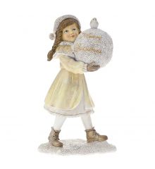Χριστουγεννιάτικη Διακοσμητική Πολυρεζίνη Φιγούρα Κοριτσάκι με Μπάλα (19cm)