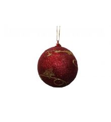 Χριστουγεννιάτικη Μπάλα Δέντρου Κόκκινη με Χρυσά Σχέδια - 10 εκ.