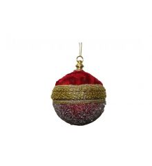 Χριστουγεννιάτικη Μπάλα Δέντρου Κόκκινη Βελούδινη με Χρυσό - 6 εκ.