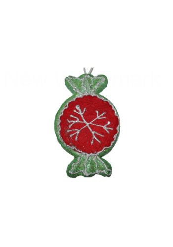 Χριστουγεννιάτικη Κρεμαστή Καραμέλα Φελιζόλ Πράσινη-Κόκκινη (15x9cm)