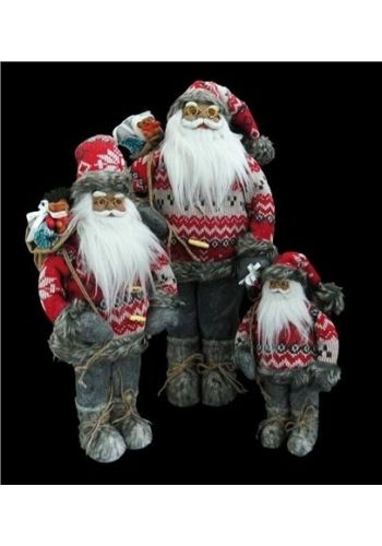 Χριστουγεννιάτικος Διακοσμητικός Λούτρινος Άγιος Βασίλης, Κόκκινος και Γκρι με Σάκο (65cm)
