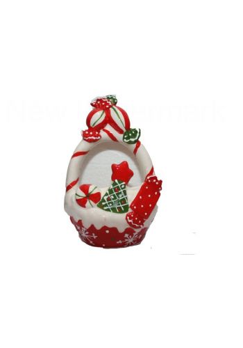 Χριστουγεννιάτικο Κεραμικό Κόκκινο Καλαθάκι με Ζαχαρωτά  - 2 Σχέδια (20cm)