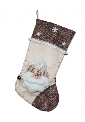 Χριστουγεννιάτικη Κάλτσα Άγιος Βασίλης Μπεζ - 55 cm
