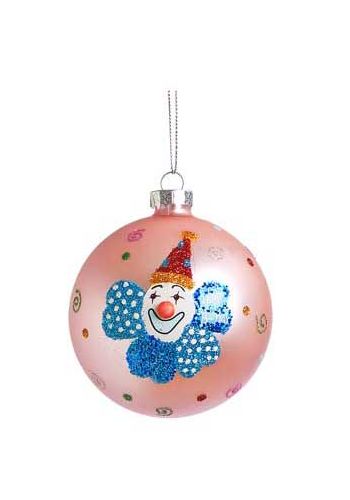 Χριστουγεννιάτικη Γυάλινη Μπάλα Ροζ με Μπλε Κλόουν (8cm)