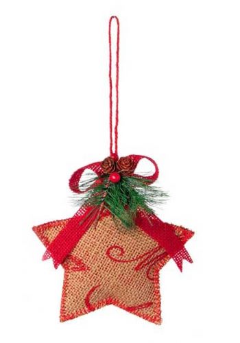​Χριστουγεννιάτικο Κρεμαστό Αστεράκι από Λινάτσα, με Κουκουνάρια Πολύχρωμο (15cm)