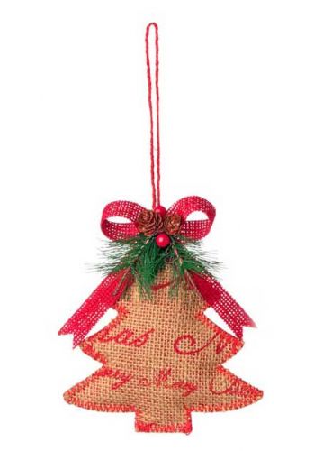 Χριστουγεννιάτικο Κρεμαστό Δεντράκι από Λινάτσα, με Κουκουνάρια Πολύχρωμο (15cm)