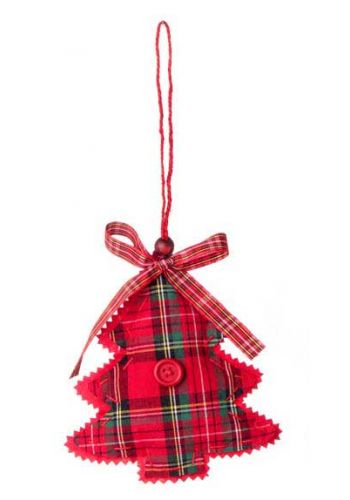 Χριστουγεννιάτικο Κρεμαστό Στολίδι Δέντρο Καρό Υφασμάτινο με Κουμπί Πολύχρωμο (12cm) - 1 Τεμάχιο