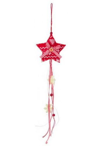 ​Χριστουγεννιάτικο Κρεμαστό Στολίδι Αστέρι Τσόχινο με Κορδέλες Στολισμένες Κόκκινο (40cm)