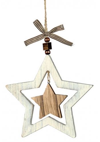 Χριστουγεννιάτικο Ξύλινο Αστέρι με Καρό Φιογκάκι (16cm)