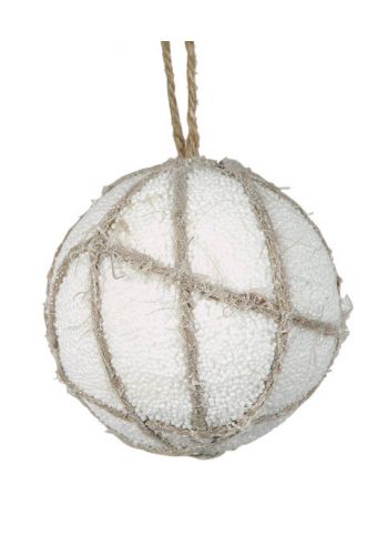 Χριστουγεννιάτικη Λευκή Μπάλα με Λινάτσα (8cm)