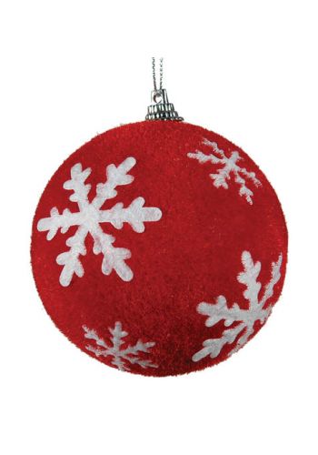 Χριστουγεννιάτικη Κόκκινη Μπάλα με Νιφάδες,10εκ