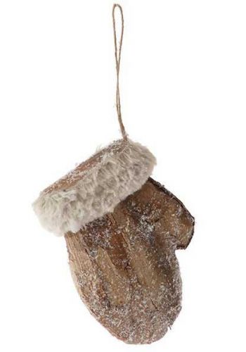 Χριστουγεννιάτικο Κρεμαστό Γάντι Φελιζόλ Χιονισμένο Καφέ (16cm) - 1 Τεμάχιο