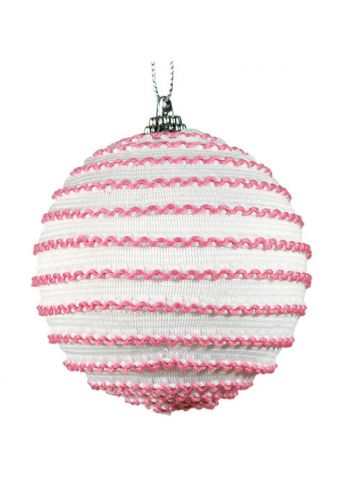 Χριστουγεννιάτικη Μπάλα Λευκό - Ροζ, με Πλεχτό (8cm)