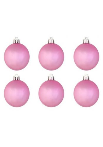 Χριστουγεννιάτικες Μπάλες Ροζ Περλέ - Σετ 6 τεμ. (8cm)