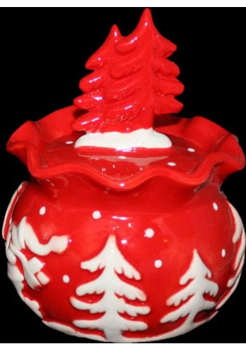 Χριστουγεννιάτικη Κεραμική Μπισκοτιέρα Κόκκινη Λευκή με Χριστουγεννιάτικα Σχήματα - 12*12*16 εκ.